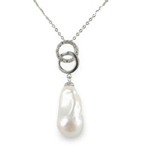 Load image into Gallery viewer, Sterling Silver 925 Twin-Ring Baroque Pearl &amp; CZ Pendant