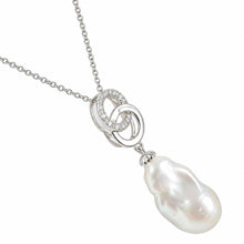 Load image into Gallery viewer, Sterling Silver 925 Twin-Ring Baroque Pearl &amp; CZ Pendant
