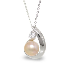 Load image into Gallery viewer, Sterling Silver 925 CZ &amp; Pink Pearl Unique Pendant