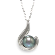 Load image into Gallery viewer, Sterling Silver 925 Hawaiian Fish Hook Black Pearl Pendant