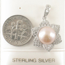 Load image into Gallery viewer, Sterling Silver 925 Flower Pink Pearl &amp; CZ Pendant