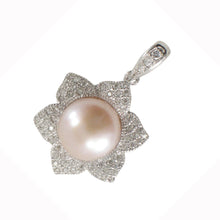 Load image into Gallery viewer, Sterling Silver 925 Flower Pink Pearl &amp; CZ Pendant
