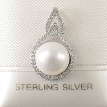 Load image into Gallery viewer, Sterling Silver 925 White Pearl &amp; CZ Solitaire Pendant