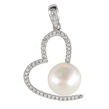 Load image into Gallery viewer, Sterling Silver 925 White Pearl &amp; CZ Open Heart Pendant