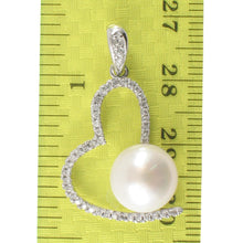 Load image into Gallery viewer, Sterling Silver 925 White Pearl &amp; CZ Open Heart Pendant