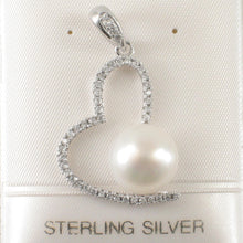 Load image into Gallery viewer, Sterling Silver 925 White Pearl &amp; CZ Open Heart Pendant