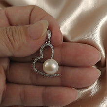 Load image into Gallery viewer, Sterling Silver 925 White Pearl &amp; CZ Open Heart Pendant