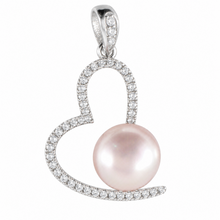 Load image into Gallery viewer, Sterling Silver 925 Pink Pearl &amp; CZ Open Heart Pendant
