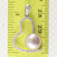 Load image into Gallery viewer, Sterling Silver 925 Pink Pearl &amp; CZ Open Heart Pendant