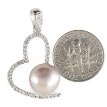 Load image into Gallery viewer, Sterling Silver 925 Pink Pearl &amp; CZ Open Heart Pendant