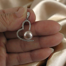 Load image into Gallery viewer, Sterling Silver 925 Pink Pearl &amp; CZ Open Heart Pendant
