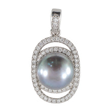 Load image into Gallery viewer, Sterling Silver 925 Black Pearl &amp; CZ Pendant