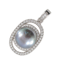 Load image into Gallery viewer, Sterling Silver 925 Black Pearl &amp; CZ Pendant