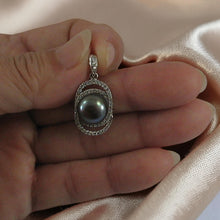 Load image into Gallery viewer, Sterling Silver 925 Black Pearl &amp; CZ Pendant
