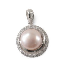Load image into Gallery viewer, Sterling Silver 925 Peach Pearl &amp; CZ Pendant