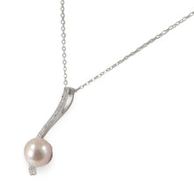 Load image into Gallery viewer, Sterling Silver 925 Water Flow peach Pearl &amp; CZ Pendant