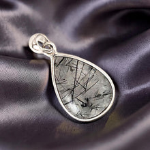 Load image into Gallery viewer, Silver .925 Black Rutilated Quartz Raindrop Pendant