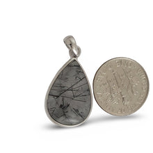 Load image into Gallery viewer, Silver .925 Black Rutilated Quartz Raindrop Pendant