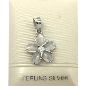 9230050-Solid-Sterling-Silver-Hawaiian-Plumeria-Cubic-Zirconia-Pendant