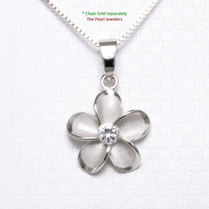 9230050-Solid-Sterling-Silver-Hawaiian-Plumeria-Cubic-Zirconia-Pendant