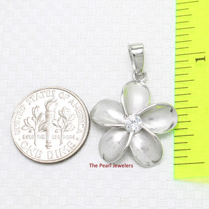 9230060-Hawaiian-Jewelry-Plumeria-Cubic Zirconia-Sterling-Silver-925-Pendant