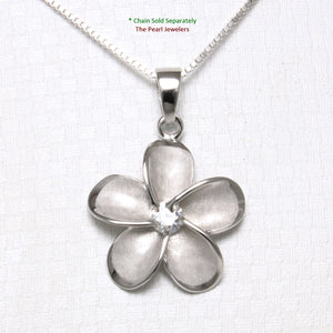 9230060-Hawaiian-Jewelry-Plumeria-Cubic Zirconia-Sterling-Silver-925-Pendant