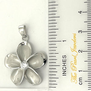 9230070-Solid-925-Sterling-Silver-Hawaiian-Plumeria-Cubic-Zirconia-Pendant