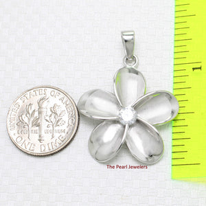 9230070-Solid-925-Sterling-Silver-Hawaiian-Plumeria-Cubic-Zirconia-Pendant