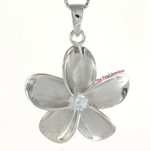 Load image into Gallery viewer, 9230070-Solid-925-Sterling-Silver-Hawaiian-Plumeria-Cubic-Zirconia-Pendant