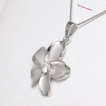 Load image into Gallery viewer, 9230070-Solid-925-Sterling-Silver-Hawaiian-Plumeria-Cubic-Zirconia-Pendant