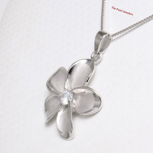 9230070-Solid-925-Sterling-Silver-Hawaiian-Plumeria-Cubic-Zirconia-Pendant