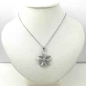 9230070-Solid-925-Sterling-Silver-Hawaiian-Plumeria-Cubic-Zirconia-Pendant