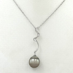 92T0090 SILVER TWIST-BAIL GENUINE BLACK BAROQUE TAHITIAN PEARL PENDANT