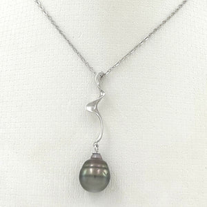 92T0093A BAROQUE NATURAL BLACK TAHITIAN PEARL PENDANT SILVER TWIST BAIL