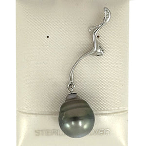 92T0093A BAROQUE NATURAL BLACK TAHITIAN PEARL PENDANT SILVER TWIST BAIL