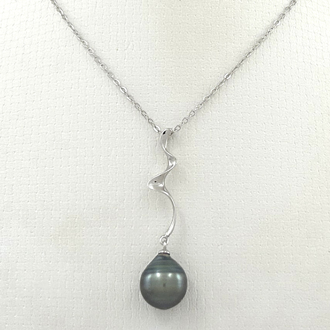 92T0093B NATURAL BLACK TAHITIAN BAROQUE PEARL PENDANT SILVER TWIST BAIL