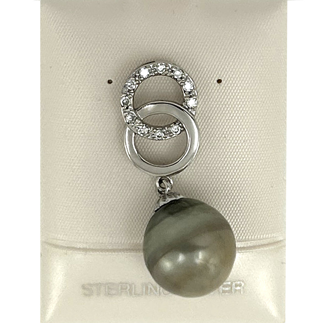 Twin-Ring CZ Champagne Tahitian Pearl Pendant