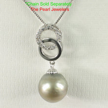 Load image into Gallery viewer, 92T0171-Silver-.925-Twin-Ring-Cubic-Zirconia-13.5mm-Tahitian-Pearl-Pendant
