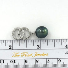 Load image into Gallery viewer, 92T0173 SILVER TWIN-RING CUBIC ZIRCONIA REAL TAHITIAN PEARL PENDANT