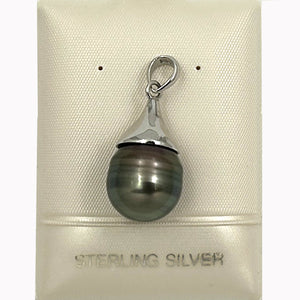 92T0362B SOLID STERLING SILVER 925 BELL GENUINE BAROQUE TAHITIAN PEARL PENDANT