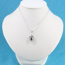 Load image into Gallery viewer, 92T0371B-Genuine-Black-Tahitian-Pearl-Solid-925-Silver-Bell-Bale-Pendant-Necklace
