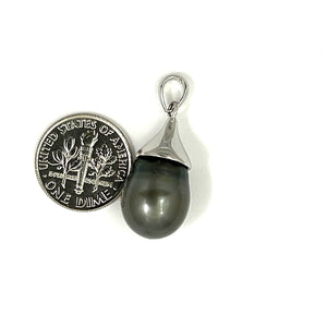 92T0375B SOLID SILVER 925 BELL GENUINE BAROQUE TAHITIAN PEARL PENDANT