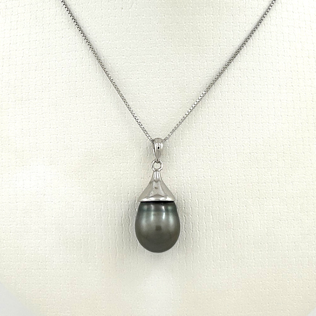 92T0375B SOLID SILVER 925 BELL GENUINE BAROQUE TAHITIAN PEARL PENDANT