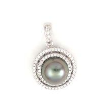 Load image into Gallery viewer, Sterling Silver .925 Tahitian Pearl Halo CZ Pendant (10.5mm