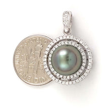 Load image into Gallery viewer, Sterling Silver .925 Tahitian Pearl Halo CZ Pendant (10.5mm