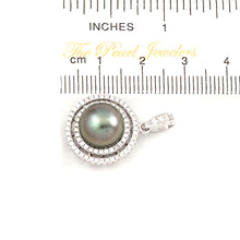 Load image into Gallery viewer, Sterling Silver .925 Tahitian Pearl Halo CZ Pendant (10.5mm