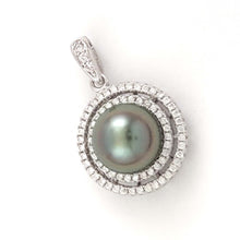 Load image into Gallery viewer, Sterling Silver .925 Tahitian Pearl Halo CZ Pendant (10.5mm