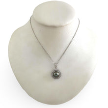 Load image into Gallery viewer, Sterling Silver .925 Tahitian Pearl Halo CZ Pendant (10.5mm