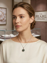 Load image into Gallery viewer, Sterling Silver .925 Tahitian Pearl Floral CZ Pendant (13mm)