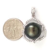 Load image into Gallery viewer, Sterling Silver .925 Tahitian Pearl Floral CZ Pendant (13mm)